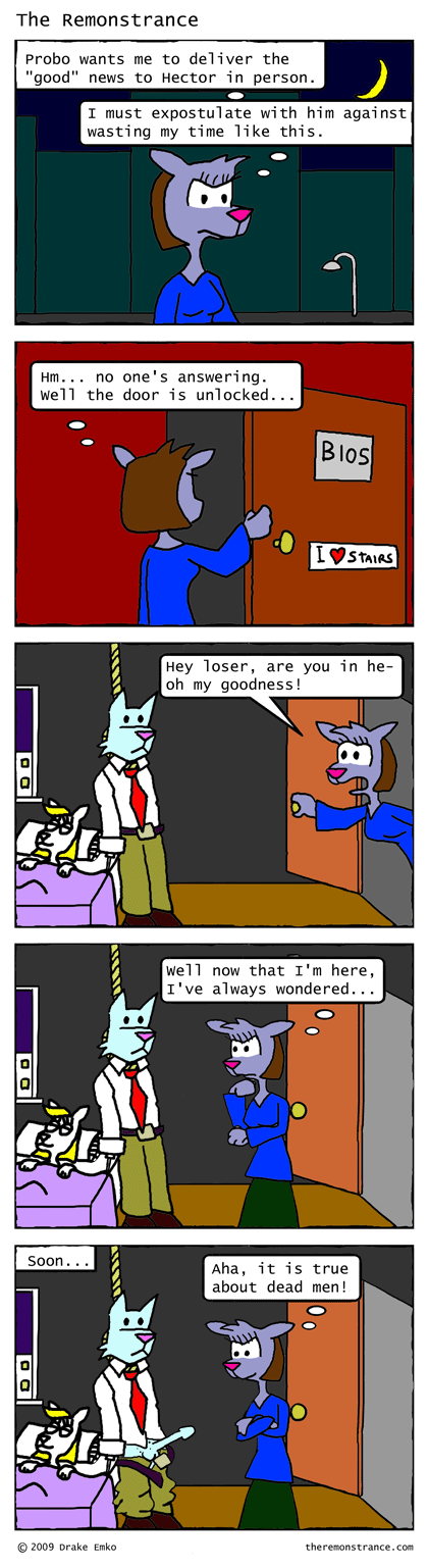 Ms. Terrorbird Leaves Hector Hanging - The Remonstrance comic for 2009-03-16. Word of the day: expostulate