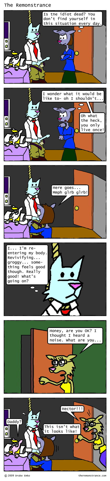 Ms. Terrorbird Satisfies Her Curiosity - The Remonstrance comic for 2009-04-27. Word of the day: revivifying
