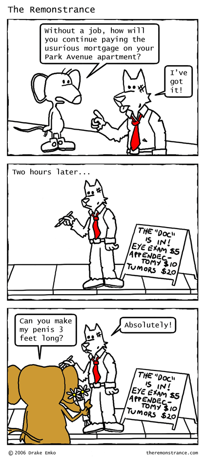 The Doc is In - The Remonstrance comic for 2006-11-27. Word of the day: usurious