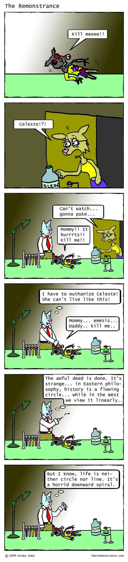 The Spiral of Life - The Remonstrance comic for 2009-10-21. Word of the day: emesis