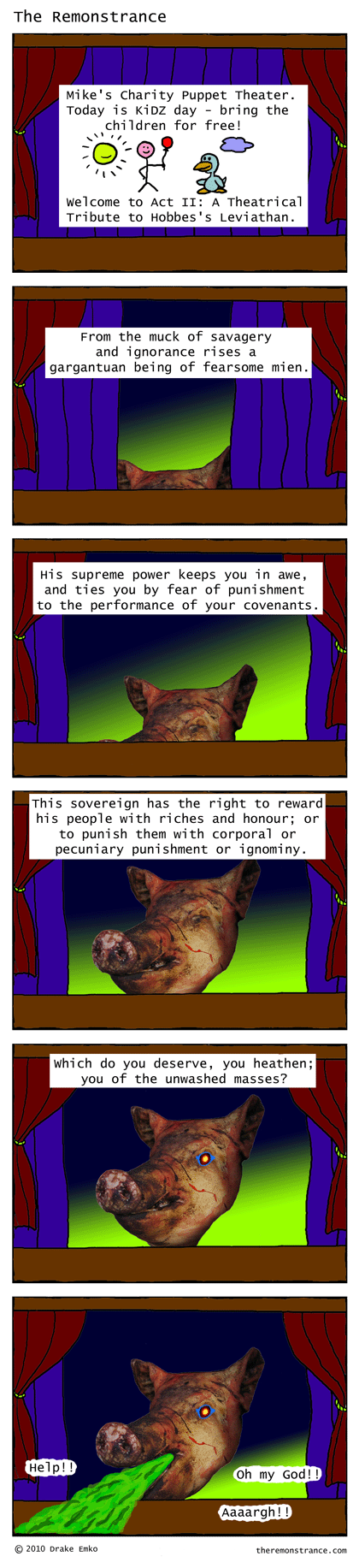 Mike's Puppet Theater, Act II - The Remonstrance comic for 2010-02-01. Word of the day: pecuniary