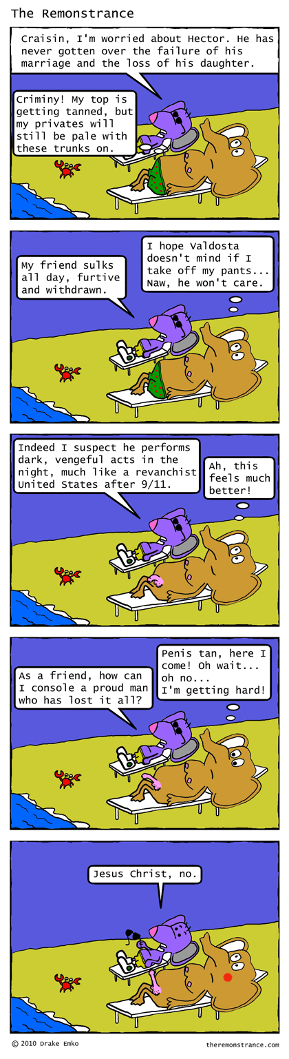 Craisin and Valdosta Work on Their Tans - The Remonstrance comic for 2010-03-31. Word of the day: revanchist