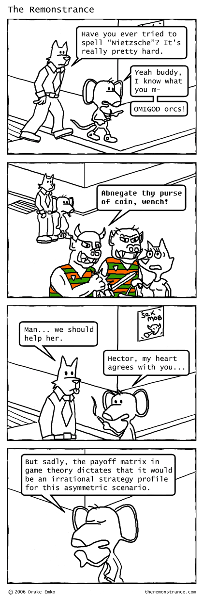 Game Theory - The Remonstrance comic for 2006-09-18. Word of the day: abnegate