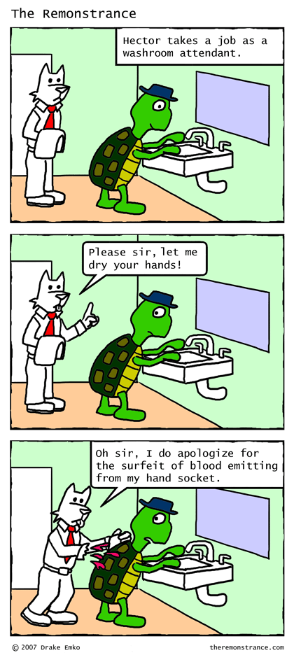 Hector's New Job - The Remonstrance comic for 2007-05-21. Word of the day: surfeit
