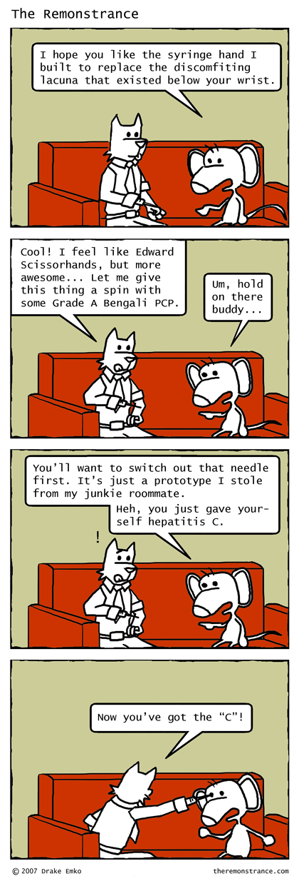 Hector's New Hand - The Remonstrance comic for 2007-06-25. Word of the day: lacuna