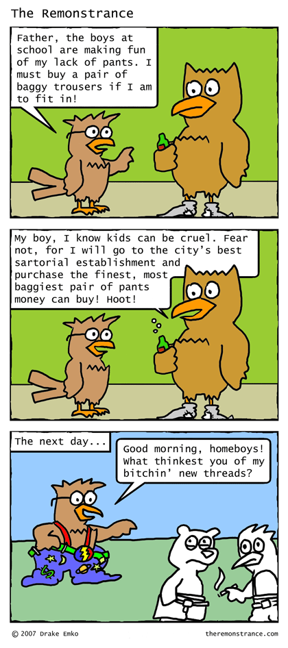 Wortle Gets Some New Pants - The Remonstrance comic for 2007-12-31. Word of the day: sartorial