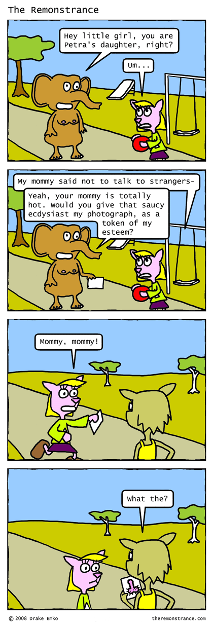 Watch Out for the Elephant in the Park - The Remonstrance comic for 2008-03-10. Word of the day: ecdysiast