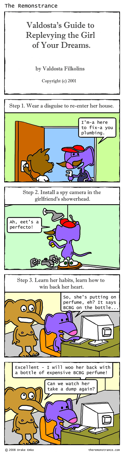 Valdosta's Guide to Replevying the Girl of Your Dreams - The Remonstrance comic for 2008-03-17. Word of the day: replevying