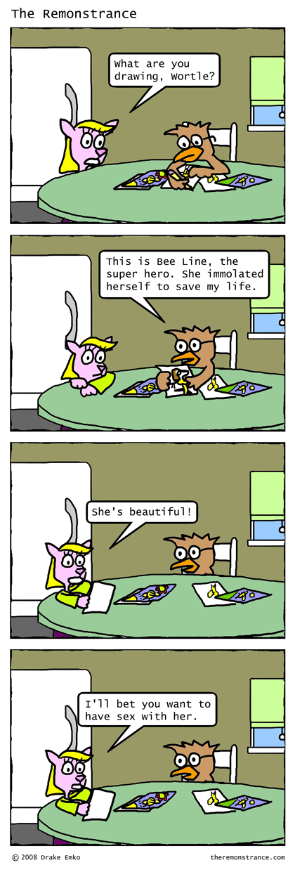 Wortle Draws His Hero - The Remonstrance comic for 2008-06-02. Word of the day: immolated