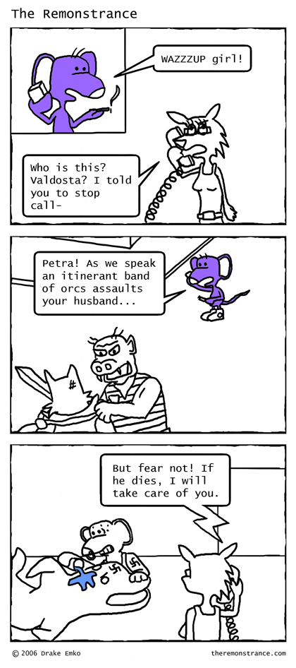 The Phone Call - The Remonstrance comic for 2006-10-23. Word of the day: itinerant