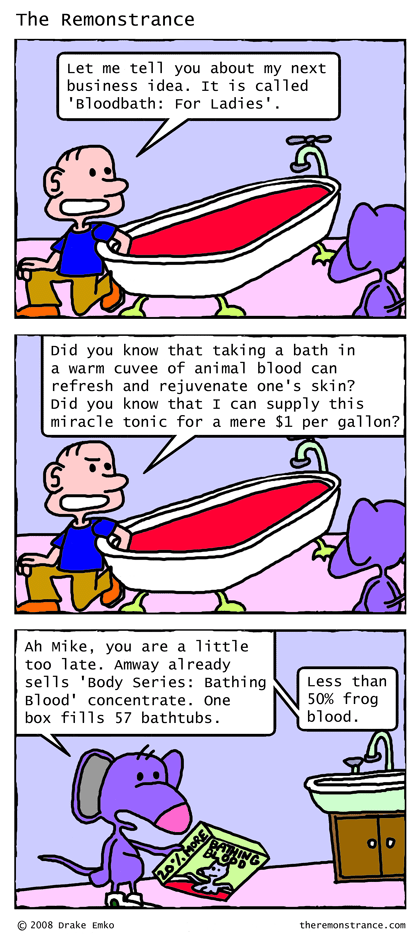 Mike Showcases His Latest Spa Product - The Remonstrance comic for 2008-08-11. Word of the day: cuvee
