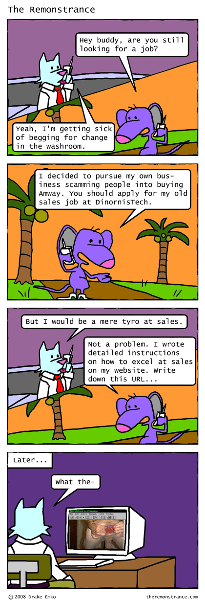 Is Hector Cut Out to be a Salesman? - The Remonstrance comic for 2008-09-15. Word of the day: tyro