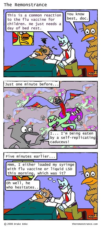 Hector, the Moonlighting Unlicensed Physician - The Remonstrance comic for 2008-12-24. Word of the day: caduceus